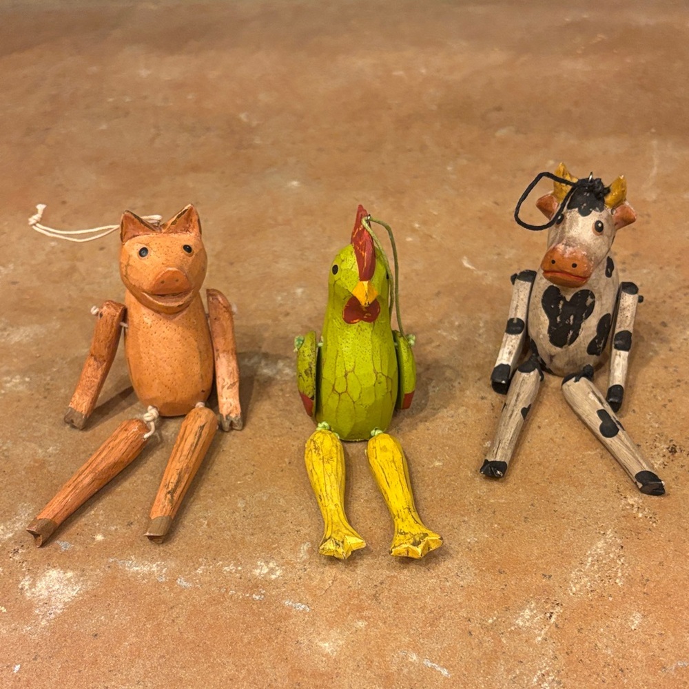 Set of Wooden Barn Animal ornaments